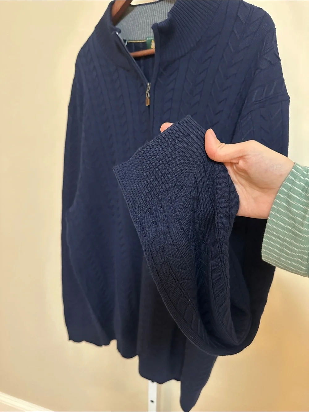 Robert Talbott XXL Merino Wool Cable Knit Quarter Zip Sweater Navy